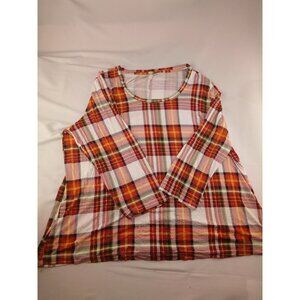 Women's Cato Orange White Plaid Pull Over Top Size 18/20W Plus Sized
